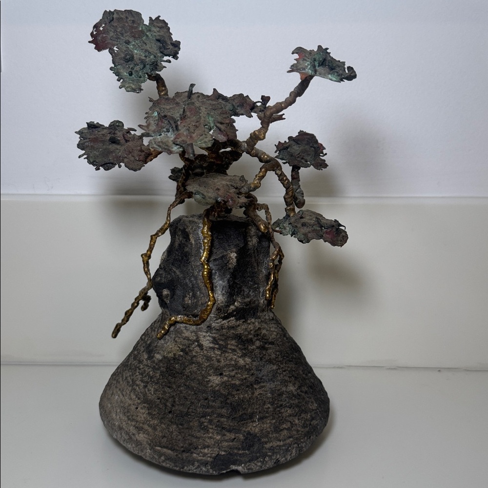 Vintage Mid-Century Modern Brutalist Metal Bonsai Tree Sculpture - HEAVY